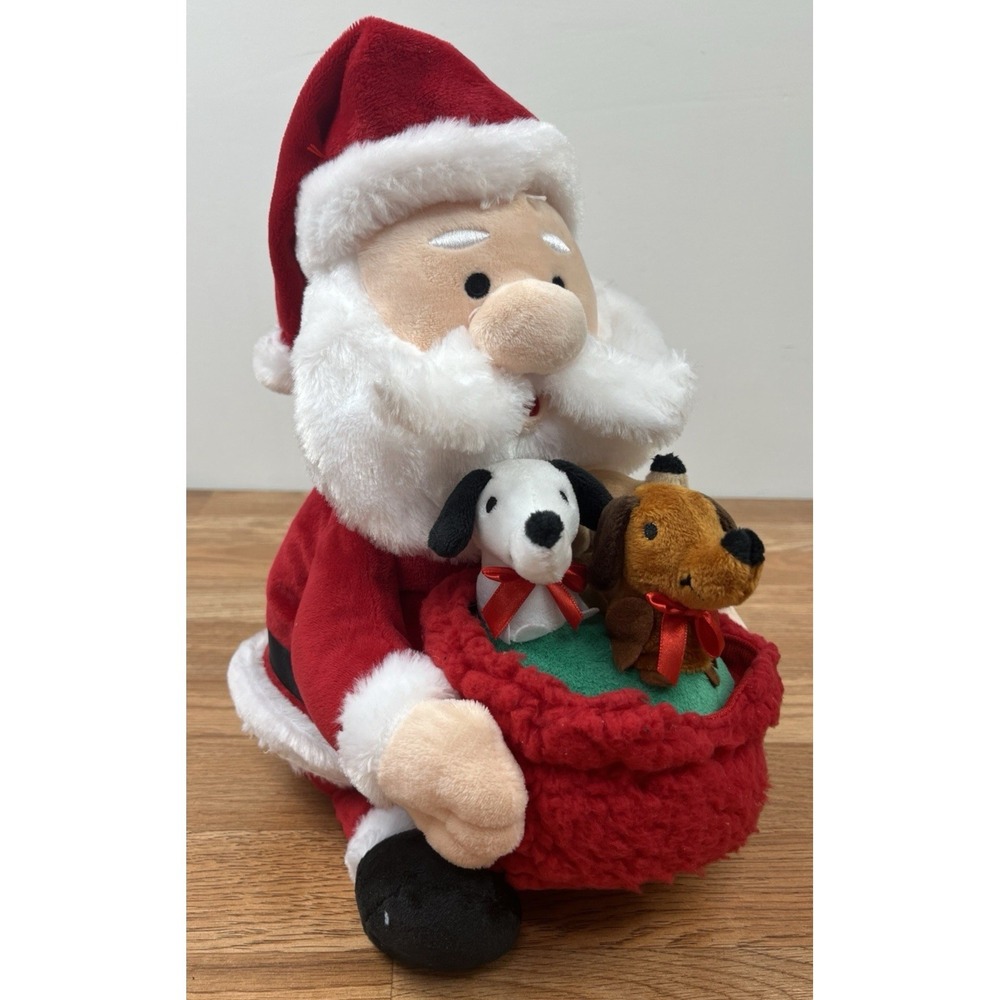 Rare Gemmy Santa Claus with‎ Bag of Puppies Singing Dancing Light Up- Works